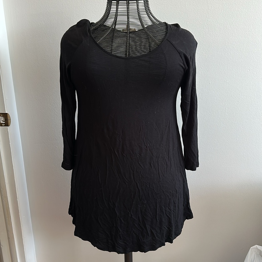 Black High Low tunic with 3/4 Sleeves and Scoop Neck